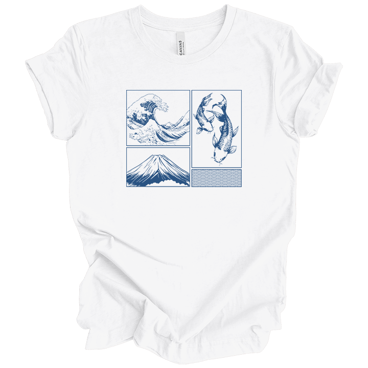 Mix T-shirt  – Vague, Carpes Koï & Mont Fuji